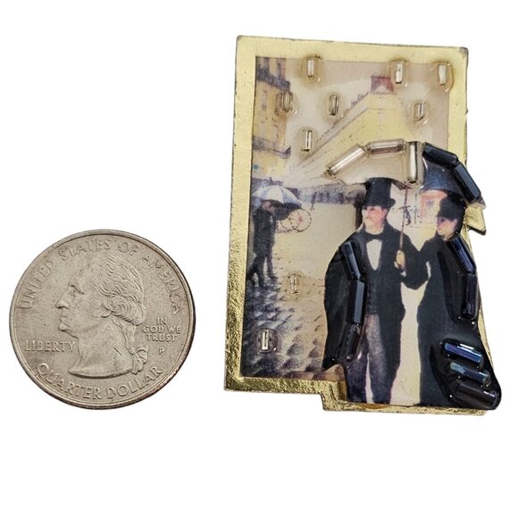 Couple Under Umbrella City Scape Glass Bead Resin Pin Pendant Bonnie Kondor L639 - Picture 8 of 9